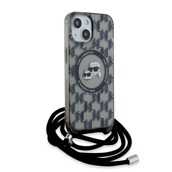 Karl Lagerfeld IML Crossbody Monogram Karl & Choupette Head MagSafe Case for iPhone 15 / 14 / 13 - Black