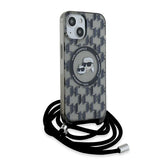 Karl Lagerfeld IML Crossbody Monogram Karl & Choupette Head MagSafe Case for iPhone 15 / 14 / 13 - Black