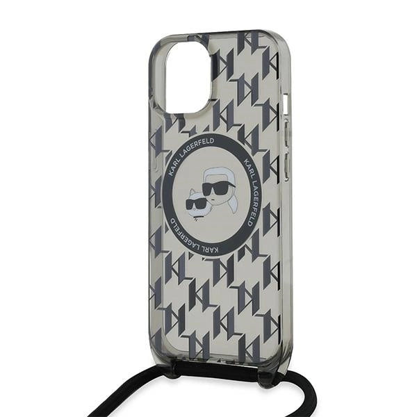 Karl Lagerfeld IML Crossbody Monogram Karl & Choupette Head MagSafe Case for iPhone 15 / 14 / 13 - Black