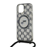 Karl Lagerfeld IML Crossbody Monogram Karl & Choupette Head MagSafe Case for iPhone 15 / 14 / 13 - Black