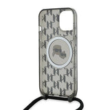 Karl Lagerfeld IML Crossbody Monogram Karl & Choupette Head MagSafe Case for iPhone 15 / 14 / 13 - Black
