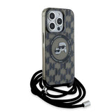 Karl Lagerfeld IML Crossbody Monogram Karl & Choupette Head MagSafe Case for iPhone 15 Pro Max - Black