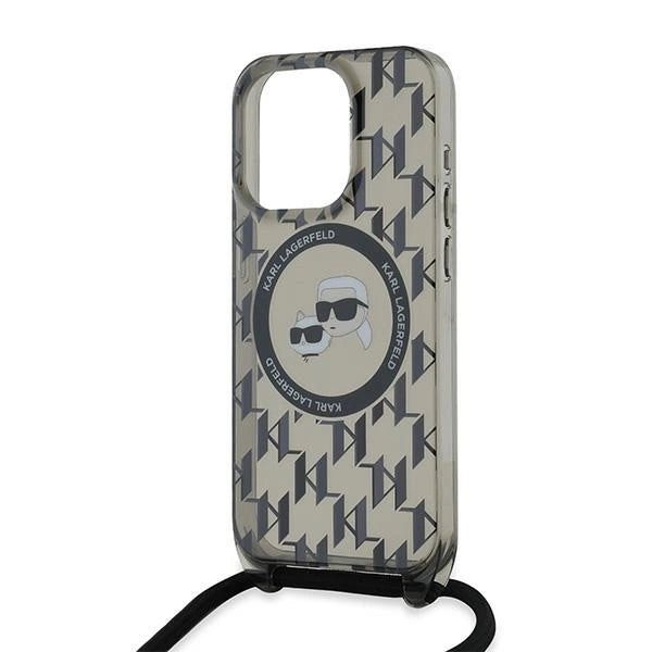 Karl Lagerfeld IML Crossbody Monogram Karl & Choupette Head MagSafe Case for iPhone 15 Pro Max - Black
