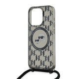 Karl Lagerfeld IML Crossbody Monogram Karl & Choupette Head MagSafe Case for iPhone 15 Pro Max - Black