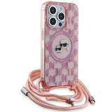 Karl Lagerfeld IML Crossbody Monogram Karl & Choupette Head MagSafe Case for iPhone 15 Pro Max - Pink