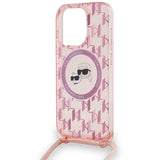Karl Lagerfeld IML Crossbody Monogram Karl & Choupette Head MagSafe Case for iPhone 15 Pro Max - Pink