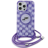 Karl Lagerfeld IML Crossbody Monogram Karl & Choupette Head MagSafe Case for iPhone 15 Pro Max - Purple