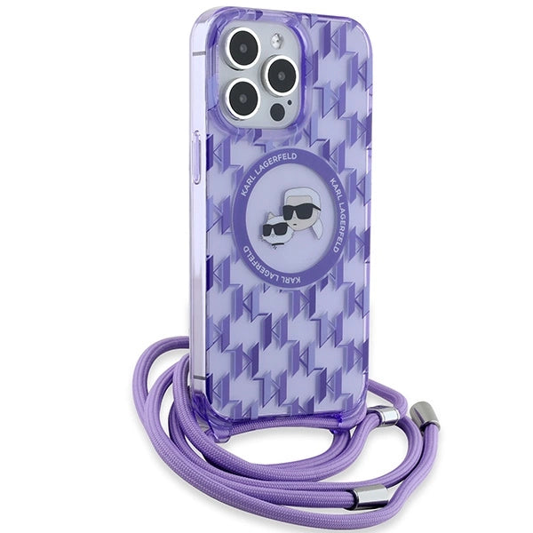 Karl Lagerfeld IML Crossbody Monogram Karl & Choupette Head MagSafe Case for iPhone 15 Pro Max - Purple