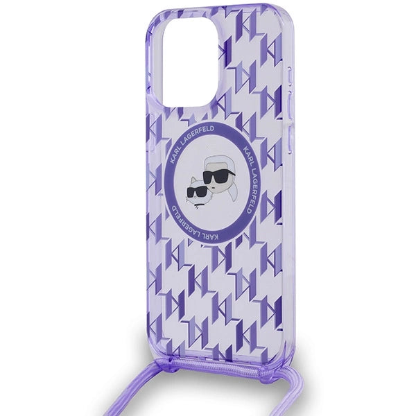 Karl Lagerfeld IML Crossbody Monogram Karl & Choupette Head MagSafe Case for iPhone 15 Pro Max - Purple