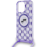 Karl Lagerfeld IML Crossbody Monogram Karl & Choupette Head MagSafe Case for iPhone 15 Pro Max - Purple