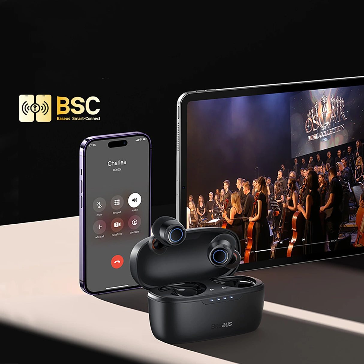 Baseus Bowie MA10 TWS ANC trådløse hovedtelefoner - sort