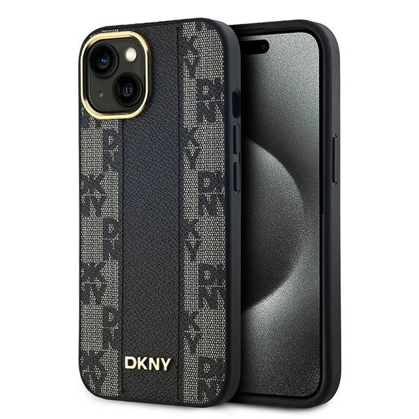 DKNY læder krydsede Mono mønster MagSafe Case til iPhone 15 Plus / 14 Plus - sort