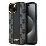 DKNY læder krydsede Mono mønster MagSafe Case til iPhone 15 Plus / 14 Plus - sort