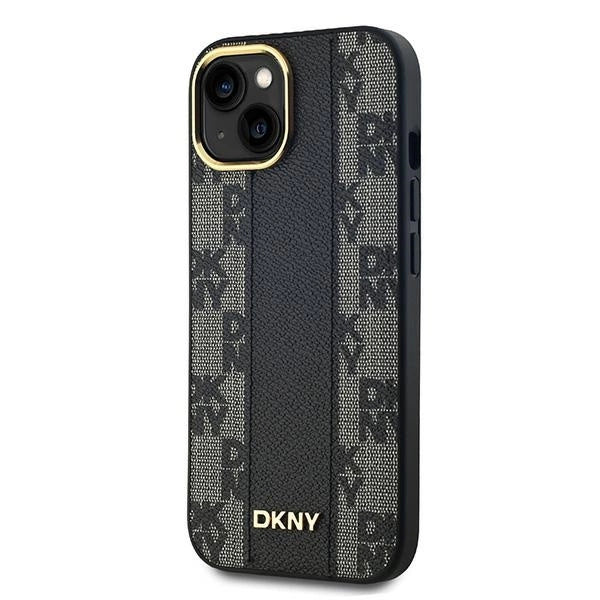 DKNY læder krydsede Mono mønster MagSafe Case til iPhone 15 Plus / 14 Plus - sort