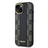 DKNY læder krydsede Mono mønster MagSafe Case til iPhone 15 Plus / 14 Plus - sort