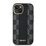 DKNY læder krydsede Mono mønster MagSafe Case til iPhone 15 Plus / 14 Plus - sort