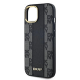 DKNY læder krydsede Mono mønster MagSafe Case til iPhone 15 Plus / 14 Plus - sort
