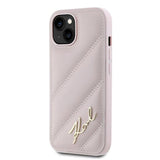 Karl Lagerfeld Diagonal Quilted Script case for iPhone 14 / 15 / 13 - pink