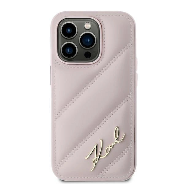 Karl Lagerfeld Diagonal Quilted Script case for iPhone 14 Pro Max - pink