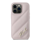 Karl Lagerfeld Diagonal Quilted Script case for iPhone 14 Pro Max - pink