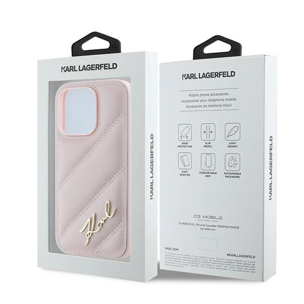 Karl Lagerfeld Diagonal Quilted Script case for iPhone 14 Pro Max - pink