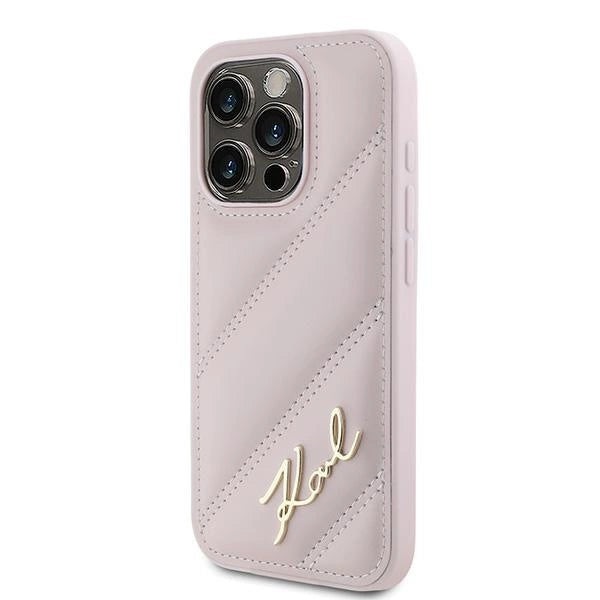 Karl Lagerfeld Diagonal Quilted Script case for iPhone 15 Pro - pink