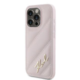 Karl Lagerfeld Diagonal Quilted Script case for iPhone 15 Pro - pink