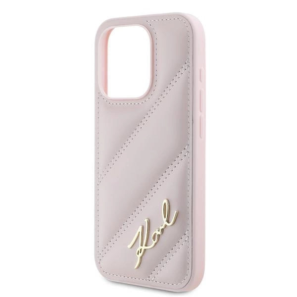 Karl Lagerfeld Diagonal Quilted Script case for iPhone 15 Pro - pink