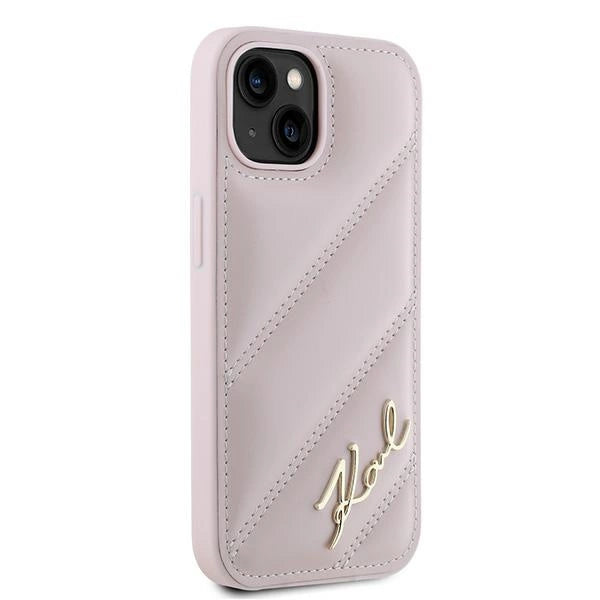 Karl Lagerfeld Diagonal Quilted Script case for iPhone 15 Plus / 14 Plus - pink