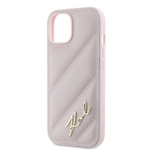 Karl Lagerfeld Diagonal Quilted Script case for iPhone 15 / 14 / 13 - pink