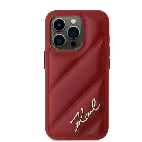 Karl Lagerfeld Diagonal Quilted Script case for iPhone 15 Pro Max - red