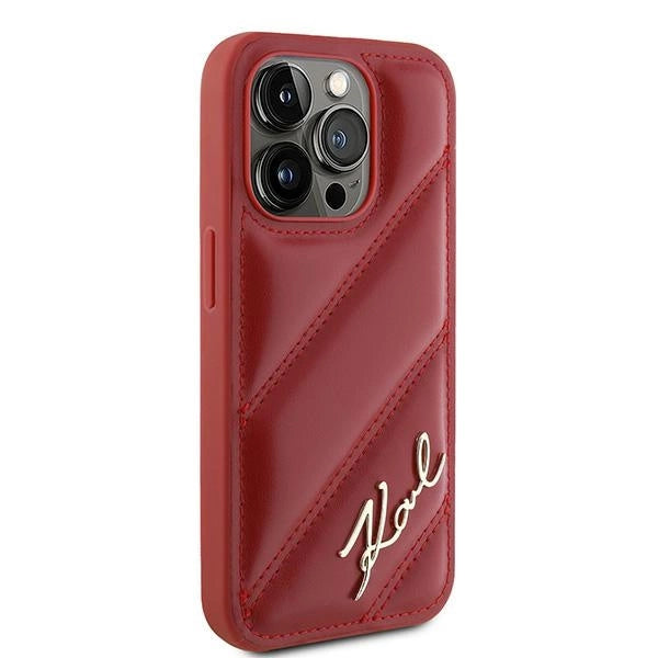 Karl Lagerfeld Diagonal Quilted Script case for iPhone 15 Pro Max - red