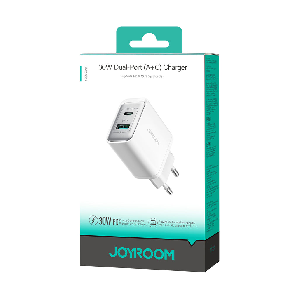 Joyroom JR-TCF15 netværksoplader USB-C / USB-A 30W - hvid