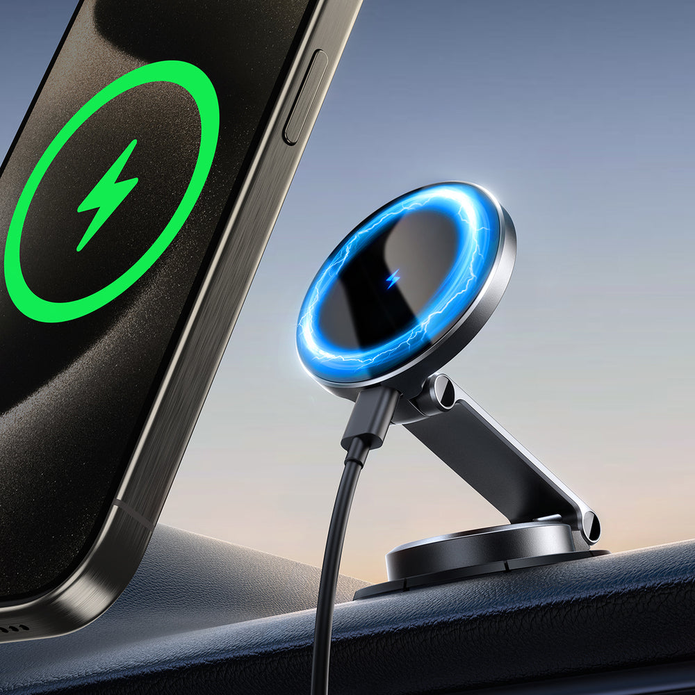 Joyroom JR-ZS408 magnetic holder with 15W inductive charger for car cockpit - black