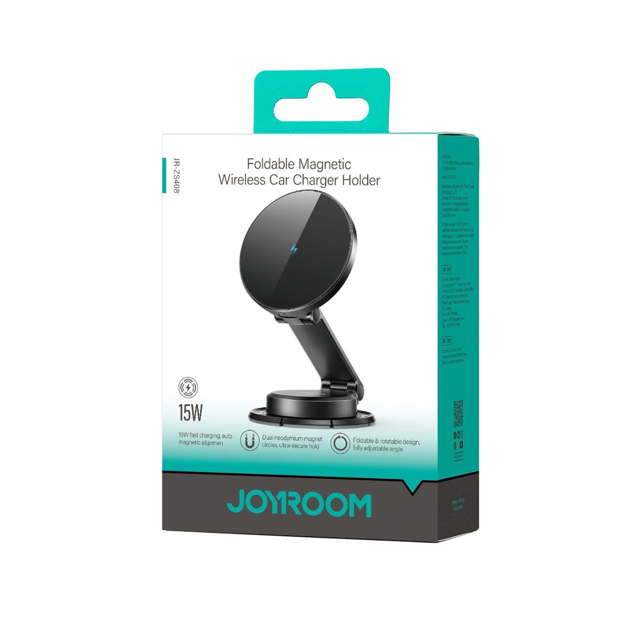Joyroom JR-ZS408 magnetholder med 15W induktiv oplader til bil cockpit - sort