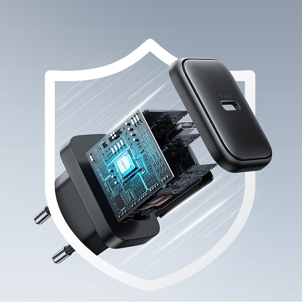 Joyroom JR-TCF23 netværksoplader USB-C 25W SFC / PPS / PD - sort + USB-C / USB-C kabel 1m