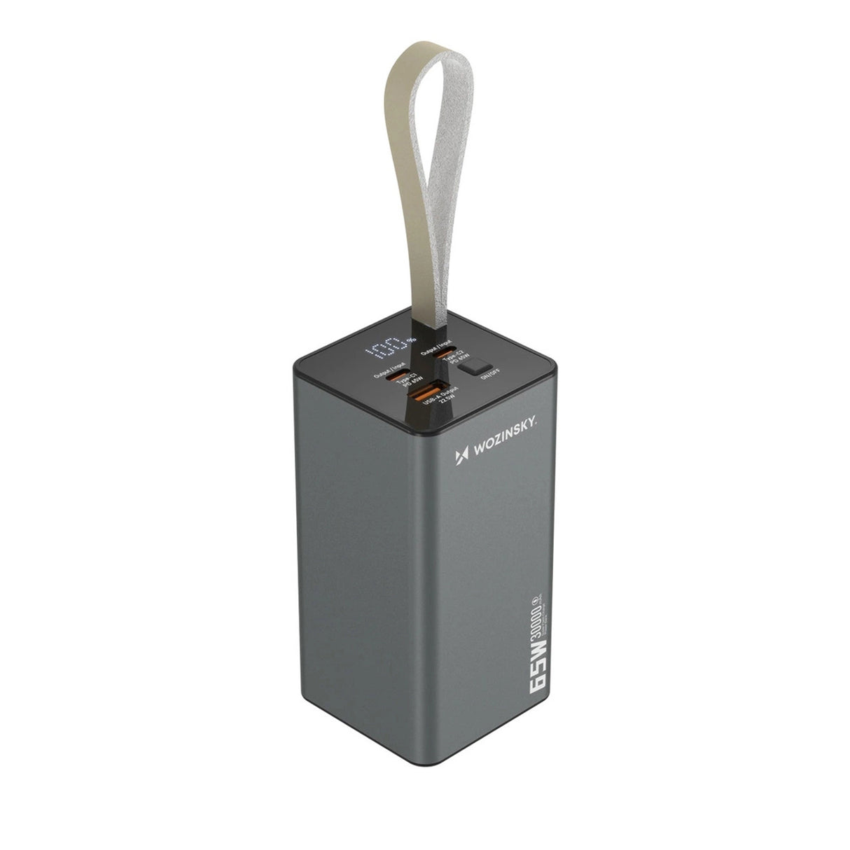 Powerbank Wozinsky K65+ 65W 30000mAh 2x USB-C, 1x USB-A 65W - grå