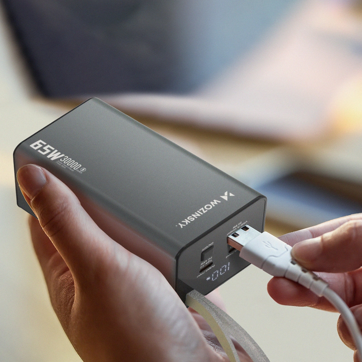 Powerbank Wozinsky K65+ 65W 30000mAh 2x USB-C, 1x USB-A 65W - grå