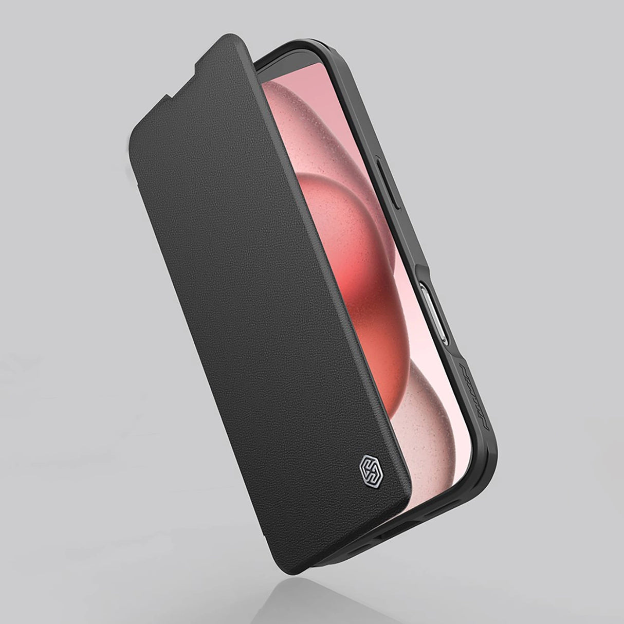 Nillkin Qin Prop læderfoder med kameraomslag og stativ til iPhone 16 Pro Max - sort
