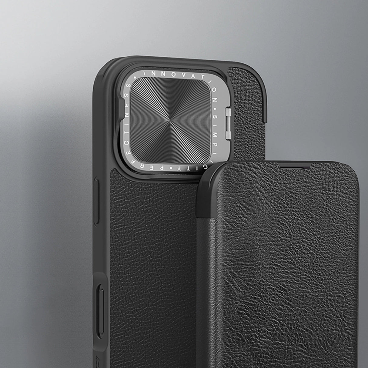 Nillkin Qin Prop læderfoder med kameraomslag og stativ til iPhone 16 Pro Max - sort