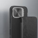 Nillkin Qin Prop læderfoder med kameraomslag og stativ til iPhone 16 Pro Max - sort