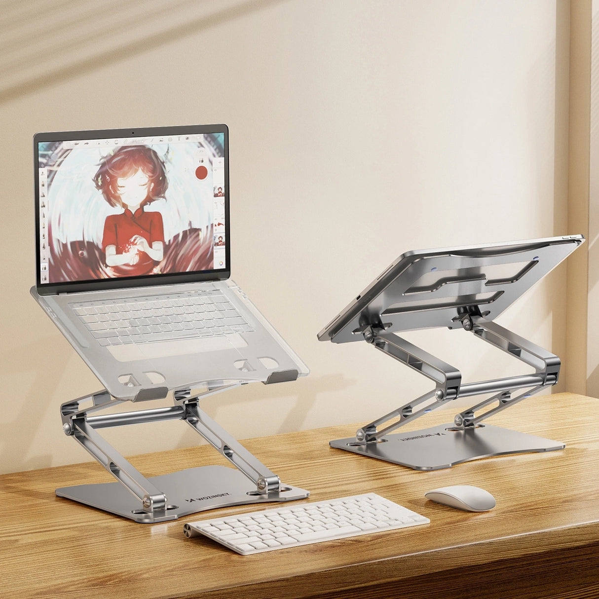 Wozinsky WRS-CPY75DSS Aluminium Laptop og Tablet Stand + Gratis Smartphone Stand - Silver