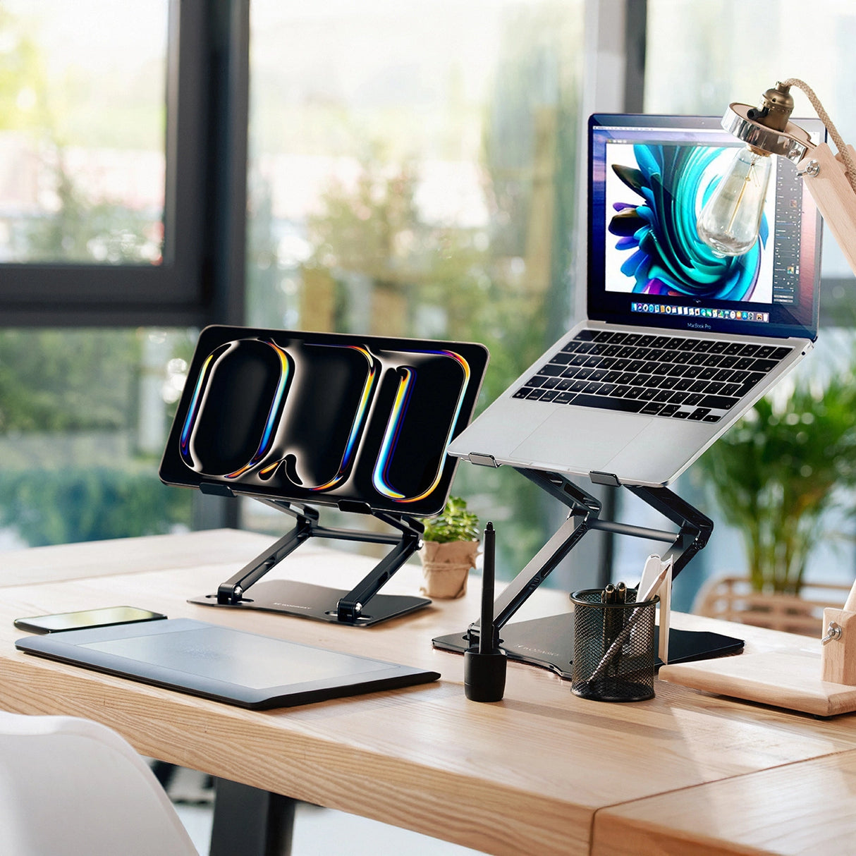 Wozinsky WRS-CPY75DSB Aluminium Laptop og Tablet Stand + Gratis Smartphone Stand - sort