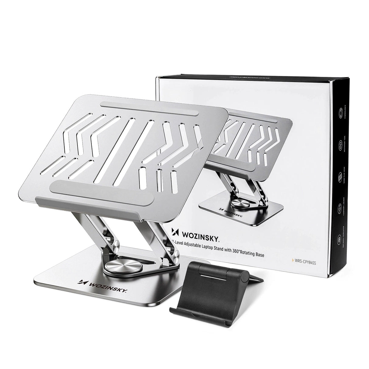 Laptop stativ Wozinsky WRS-CPY84SS aluminium + Gratis! smartphone stativ - sølv