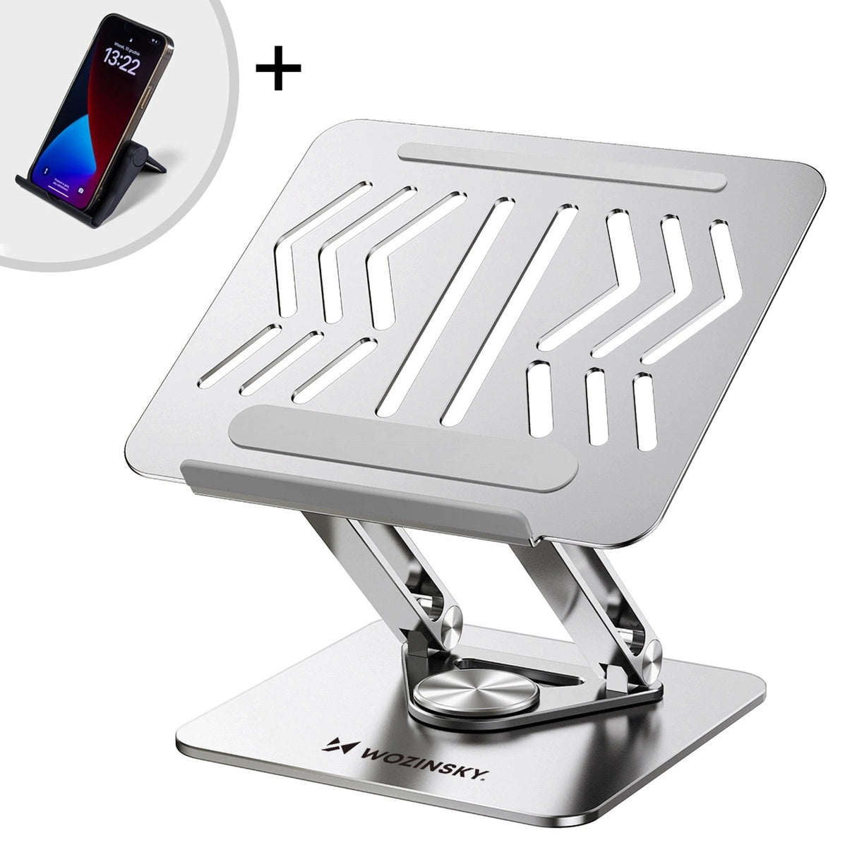 Laptop stativ Wozinsky WRS-CPY84SS aluminium + Gratis! smartphone stativ - sølv