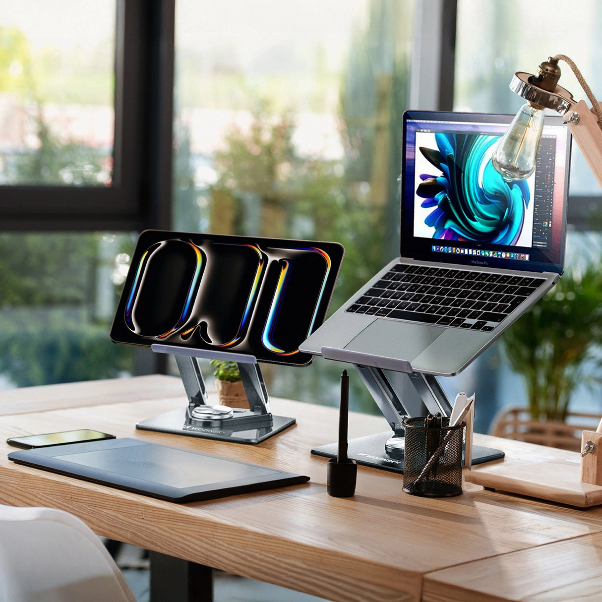 Laptop stativ Wozinsky WRS-CPY84SS aluminium + Gratis! smartphone stativ - sølv