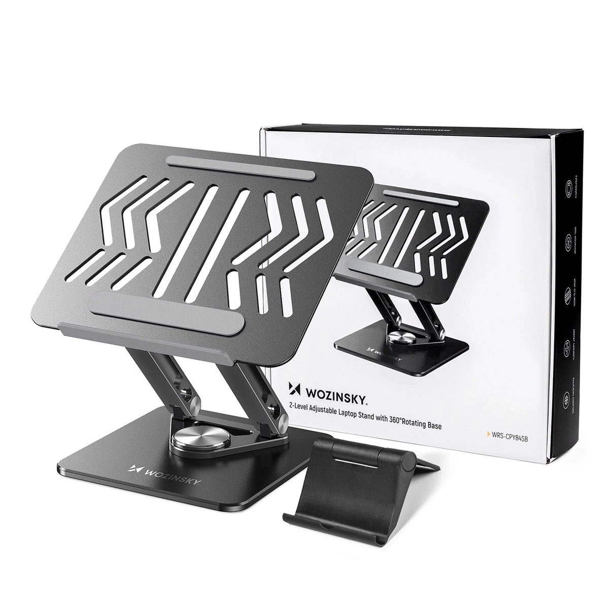 Laptop stativ Wozinsky WRS-CPY84SB 360 aluminium + Free! smartphone stativ - sort