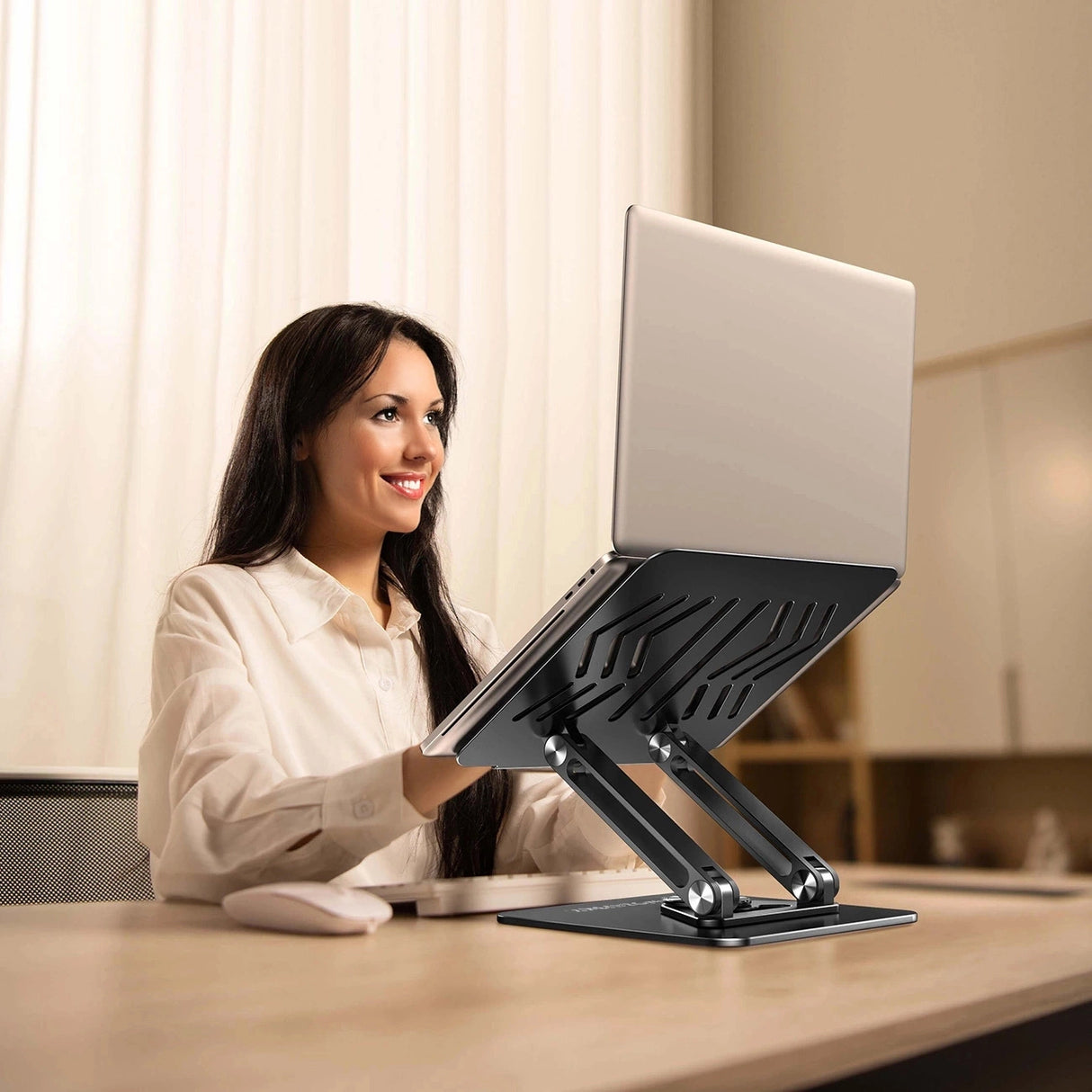 Laptop stativ Wozinsky WRS-CPY84SB 360 aluminium + Free! smartphone stativ - sort