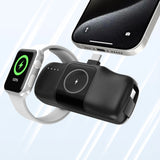 Wozinsky WF16-YCS 5000mAh 15W USB-C Mini Power Bank med indbygget USB-C-kabel og Apple Watch-oplader - sort