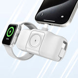 Wozinsky WF16-YCS 5000mAh 15W USB-C Mini Power Bank med indbygget USB-C-kabel og Apple Watch-oplader - hvid